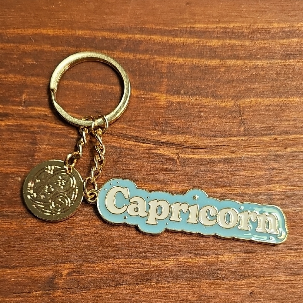 Capricorn Zodiac Keychain with Gold Accents